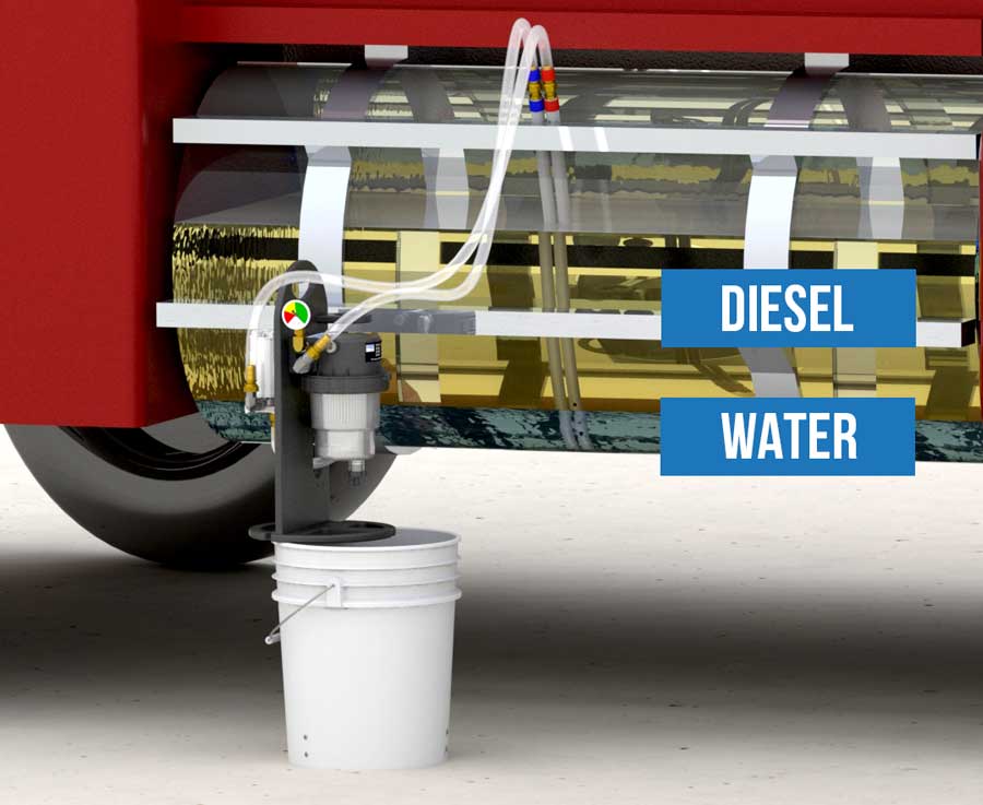 Diesel Tech Polisher beside tank with water in fuel